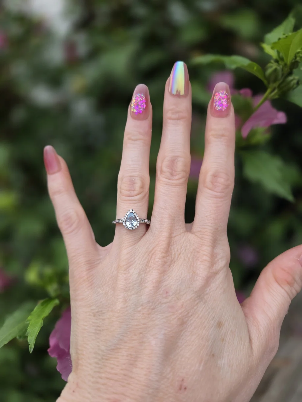 Sterling Silver Aquamarine Halo Ring